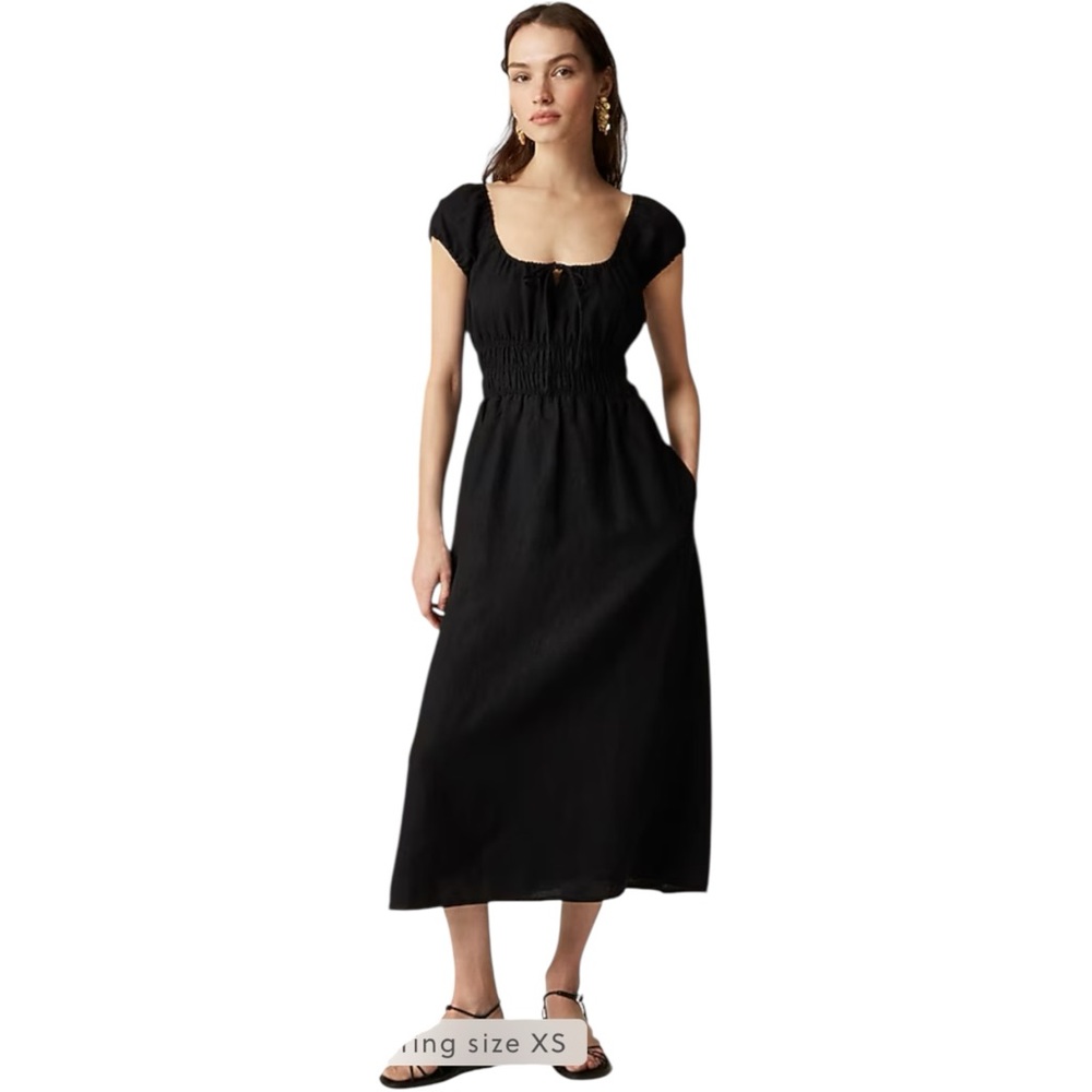 J. Crew Cap-sleeve midi dress in linen XS‎ Black